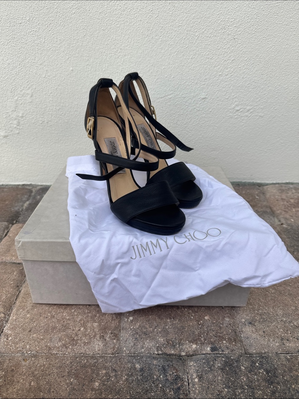 Jimmy Choo Black Strappy Open-Toe Heeled Sandals